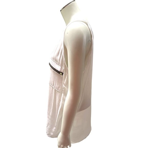 Color Story Sleeveless White Sheer Tank Top Tunic With Zipper Pocket Size L - Picture 2 of 8